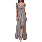 cheap Floor Length-A-Line Mother of the Bride Dress Elegant Simple V Neck Asymmetrical Chiffon Short Sleeve with Pleats 2025
