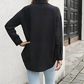 お買い得  女性用ストライプ＆ジオメトリックトップス-女性用 夏のトップス シフォントップス カラーブロック 日常 スタイリッシュ ベーシック 長袖 シャツカラー レギュラートップス ワーク 日常 祝日 パッチワーク プリント ブラックとホワイト ブラック ホワイト 春 秋