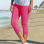 cheap Plain Leggings-Women&#039;s Capri Pants Leggings Casual Athleisure Calf-Length High Waist Plain Elastic Waist Breathability Stretchy Vacation Street Daily Wear Wine Depression Green Black Pink Summer Spring Regular Fit