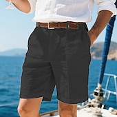 billiga Semester-Herr Shorts Linne Shorts Sommarshorts Beach Shorts Ficka Knappar Slät Komfort Andningsfunktion Kort Semester Helgdag Strand Hawaiisk Boho Svart Vit