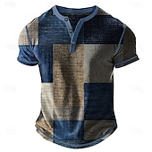 billige Geometrisk-Herre Geometrisk Lapper Henly-skjorte Vaffel T-skjorte Kortermet Daglig Retro / vintage Klassisk Sport &amp; Utendørs Avslappet Ferie Vår sommer Blå Grønn Lilla Brun Grå Henley Henley T-skjorte