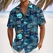 preiswerte Ozean-Druck-Herren Meeresbewohner Korallenrot Sommer Hawaiihemd Knopfhemd Alohahemd Kurzarm Hemd Umlegekragen Hawaiianisch Urlaub Ferien Strandbekleidung Grün Dunkelblau S M L