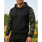 baratos Tês e Camisas-Homens Moletom Moletom de Trilha Top de caminhada Manga Longa Com Capuz Blusas Ao ar livre Leve Elástico Respirável Pullover Poliéster camuflagem Preto Verde Tropa Cáqui Tênis Golfe Corrida