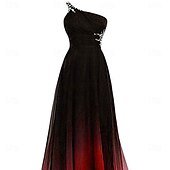 economico NERO-Linea ad A Abito da Sera Elegante Vestito Formale Matrimonio Lunghezza al pavimento Senza Maniche Monospalla Chiffon con Pieghe 2025