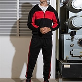 economico Tute da ginnastica-Per uomo Tuta da Ginnastica Pantaloni da Tuta Felpa con cappuccio e zip Tasca Blocco di colori Completo Abbigliamento Autunno Nero Blu marino scuro Palestra Allenamento Sportivo Antivento Manica Lunga