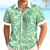 halpa Trooppiset kasvit-Miesten Trooppinen lehti Havaiji paita Button Up paita Havaijilaispaita Lyhythihainen Havaijilainen Loma Ranta-asut Kesä Kevät Sänkyjen avaus 3D-tulostus kauluspaidat Vaalean vihreä Sininen Apila