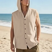 cheap Tank Tops-Men&#039;s Tank Top Vest Top Undershirt Sleeveless Shirt Sleeveless Hooded Summer Plain Fashion Designer Basic Buttons Vacation Street Going out Black White Yellow Top Tee for Men