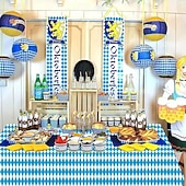お買い得  イベントとパーティー用品-オクトーバーフェストテーブルクロス3枚セット 137 x 274cm バイエルン国旗柄 ブルー&amp;ホワイト ダイヤモンド柄 長方形テーブルカバー オクトーバーフェストテーマのパーティーデコレーションに