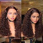 cheap Human Hair Lace Front Wigs-Remy Human Hair 5x5 Closure 13x4 Lace Front Wig Free Part Vietnamese Hair Curly Brown Wig 130% 150% Density with Baby Hair 100% Virgin Glueless Pre-Plucked For Women Long Human Hair Lace Wig