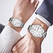 abordables Relojes de Cuarzo-Este es un elegante reloj para parejas con dos diales digitales redondos y correas de acero inoxidable con una pantalla de fecha luminosa resistente al agua ipx7 de lunes a domingo. Es un regalo ideal