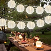 economico Luci paesaggistiche-Lanterne di carta solari da 12&quot; alimentate da lanterne impermeabili in tessuto di nylon per esterni, lampade da giardino appese