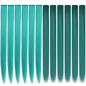 abordables Extensiones sintéticas-Extensiones de cabello sintético liso con clip de 21 pulgadas, resistentes al calor, para mujeres y niñas, con reflejos de fiesta multicolores, 12 unidades