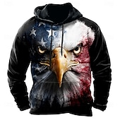 baratos roupas de capuz masculinas estampadas-Dia da Independência Homens American US Flag Águia Moletons Moletom Moletom Moletom com capuz Gola Redonda Casual Impressão 3D Feriado Caça Preto Com Cordão Arte Gráfica Outono Inverno Designer