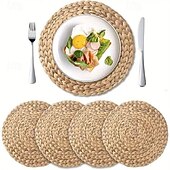 abordables Ustensiles et gadgets de cuisine-Ensemble de 5 sets de table ronds en rotin, sets de table en nénuphar tissés à la main naturels de 13 pouces pour table à manger, sets de table de style rustique pour la décoration de la maison et du