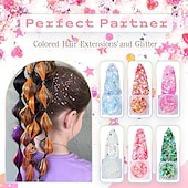 economico Clip nelle estensioni-Extension per capelli colorati, 22 pollici, clip lisce, extension per capelli corpo viso capelli glitter multicolore arcobaleno rosa rosso extension per capelli per bambine ragazze donne