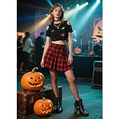 olcso Bokacsizma-női 1980-as évekbeli fekete gótikus bokacsizma koponyacsattal és szegecsekkel, vastag sarkú punk bokacsizma halloweeni buliba és esti kiruccanásokra