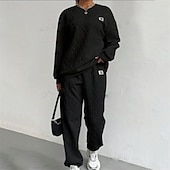 baratos Fatos de treino-Mulheres Moletom Suéter Conjunto de Roupa Atlética Bolsos Cor Sólida Conjuntos Outono Inverno Preto Branco Academia Exercite-se Esportivo Térmico / Quente A Prova de Vento Macio Manga Longa Esporte