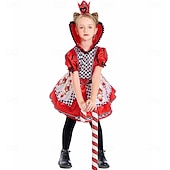 voordelige Meisjeskostuums-Alice in Wonderland Sprookje Hartenkoningin De rode koningin Venijn Jurken Kostuum Verhaalboekpersonages Cosplay Film cosplay for Voor meisjes Kinderen Halloween Carnaval Wereldboekendag Prestatie