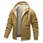 economico felpe in pile-Per uomo Felpa con cappuccio Felpa con cappuccio e zip Felpa con cappuccio in pile Felpe con cappuccio spesse Giallo Verde militare Cachi Grigio Con Cappuccio Semplice Con zip Tasca Lavoro Sport