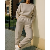 Недорогие спортивные костюмы-Жен. Спортивный костюм Штаны Свитер-свитшот Карман Однотонный Наборы одежды Весна Белый Темно-серый Тренажерный зал Тренировки Бег С защитой от ветра Длинный рукав Спорт Спортивная одежда