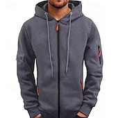 economico felpe con cappuccio da uomo di base-Per uomo Felpa con cappuccio Felpa con cappuccio a zip intera Nero Blu marino Cammello Grigio chiaro Grigio scuro Con Cappuccio Semplice Patchwork Sport &amp; Outdoor Quotidiano Ferie Poliestere