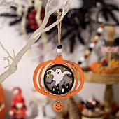 お買い得  ハロウィンの吊るし飾りとテーブルトップ装飾-ハロウィーンのLED木製オーナメント3個、吊り下げ装飾、怖いカボチャとクモのサイン、ハロウィーンの壁の装飾とパーティーの雰囲気に最適