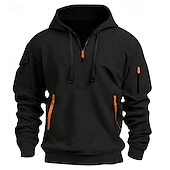 cheap Basic Hoodies-Men&#039;s Hoodie Quarter Zip Hoodie Black White Red Blue Khaki Hooded Plain Pocket Textured Sports &amp; Outdoor Daily Holiday Polyester Streetwear Basic Casual Spring Autumn / Fall Clothing Apparel Hoodies