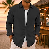preiswerte Urlaub-Herren Leinenhemd Sommerhemd Strandbekleidung Freizeithemd Knopfhemd Einfach Urlaub Lässig Schwarz Weiß Rosa Marineblau Langarm Revers N / A Bekleidung Rein