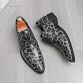 tanie Formalny-czerwone buty wizytowe z nadrukiem w panterkę dla mężczyzn – modne buty sznurowane dla panów podążających za modą, odpowiednie na imprezy i nieformalne wydarzenia