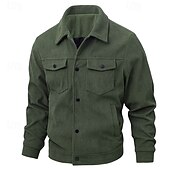 economico Giubbotti e cappotti da uomo-Per uomo Giacca Camicia Giacca in Velluto a Coste Casuale Quotidiano Traspirante Tasca Primavera &amp; Autunno Semplice Classico Bavero Regolare Nero Bianco Verde scuro Marrone Giacca
