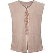preiswerte Herrenweste-Herren Weste aus Wildlederimitat Weste Gilet Outdoor Täglich Vintage Frühling Herbst Schnürung Polyester Bequem Einfach V Ausschnitt Normale Passform Dunkelbraun Schwarz Wein Marineblau Weste