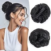 cheap Chignons-Messy Bun Hair Piece Wavy Claw Clip Messy Bun Hair Clip Synthetic Fake Buns Hairs Extensions Soft hairs buns Hairpieces for Women Daily Wear