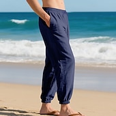economico Vacanza-Per uomo Joggers Pantaloni di Lino Pantaloni Pantaloni Estivi Pantaloni da Spiaggia Tasca Coulisse Elastico in vita Semplice Comodità Traspirante Vacanza Quotidiano Ferie Hawaiano Boho Nero Bianco