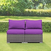 cheap Patio Cushions Cover-2-Piece Patio Armless Sofa Cover Set, Outdoor Sectional Sofa, All-Weather Grey PE Wicker Rattan Conversation Sofa, Outdoor Loveseat, Patio Seating for Balcony Garden Pool