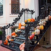 abordables Flores y coronas artificiales-Guirnalda de Halloween, decoraciones negras de otoño para colgar en la pared, hojas de arce artificiales, enredadera de hojas de arce, liquidación de decoraciones de Halloween, decoración para el