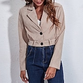 abordables vestes décontractées-Femmes Veste Décontractée Chaud Confortable Velours Côtelé Mode Extérieur Uni Sortir Week-end Court Col Rabattu Coupe régulière manche longue Vêtements d&#039;extérieur Kaki Automne Hiver