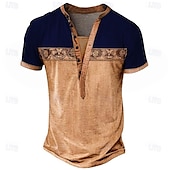 preiswerte Ethnischer Stil-Herren Geometrisch Ethnisch T Shirt Henley Hemd T-Shirt Kurzarm Designer Basic Ethnisch Outdoor Lässig Täglich Sommer Hellgrün Marineblau Braun Grau Henley Henley T-Shirt