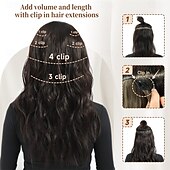economico Clip nelle estensioni-extension a clip 6 pezzi naturali &amp;capelli morbidi &amp;si fonde bene con le extension per capelli castano scuro, lunghe e ondulate