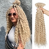 abordables Crocheter les cheveux-Ensemble complet d&#039;extensions de dreadlocks bouclées blondes platine à double extrémité pour femmes, dreadlocks ondulées blondes faites à la main, dreadlocks synthétiques souples au crochet (50 mèches
