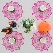 お買い得  ハロウィンキッチン-ハロウィーンの黒いレースの蜘蛛の巣のテーブルマット、蜘蛛の巣模様のプレースマット、あらゆる機会に使えるホームアクセサリー