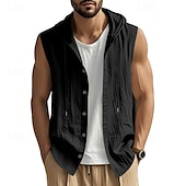 preiswerte Fitness Tank-Tops-Herren Tank Top Weste Unterhemd Ärmelloses Shirt Ärmellos Mit Kapuze Sommer Einfach Mode Designer Basic Knöpfe Urlaub Straße Ausgehen Schwarz Weiß Gelb Top T-Shirt für Herren