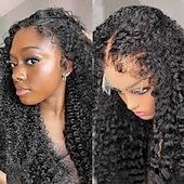 economico Parrucche lace front capelli veri-Parrucca frontale in pizzo 13x4 con capelli umani, parrucca naturale ondulata riccia 4c, densità 150% con capelli per bambini 4c