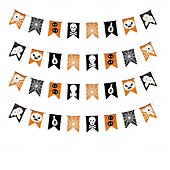cheap Halloween Outdoor Decor-14x21/20X30cm Halloween Bunting Banner Spooky Party Decoration for Halloween Durable Fabric Banner with Ghost, Pumpkin, and Bat Designs  Indoor/Outdoor Hanging Decor for Home, Office, or Party Venues