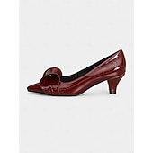 abordables Escarpins femme-Escarpins à bout pointu et nœud vert foncé pour femme – talons mi-hauts en cuir verni, style vintage pour le travail, les fêtes et les occasions habillées