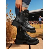 abordables Bottes de combat-Bottines de combat marron à lacets pour femmes avec fermeture éclair latérale et semelle crantée épaisse – bottines d&#039;extérieur élégantes pour l&#039;automne, l&#039;hiver et le streetwear décontracté