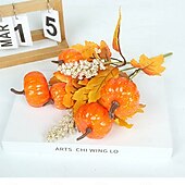 お買い得  人工植物と花-秋のカボチャとメープルリーフピック1束、人工収穫シーズンのホームデコレーション、感謝祭の秋の葉のアレンジメント