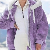 levne Sherpa bundy-Dámské Zimní kabát Fleecová bunda Zahřívací Pohodlné Zip Kožešinový límec Módní Venkovní Pevná barva Běžné / Denní Víkend Zip Standardní Kapuce Běžný Dlouhý rukáv Svrchní oděvy Fialová Vodní modr