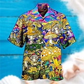 economico Cibo &amp; Bevande-Per uomo Funghetto Camicia Camicia hawaiana Camicia Aloha Camicia Collo ripiegabile Di tendenza Originale Informale Esterno Strada Informale Nero Giallo Nero - viola S M L