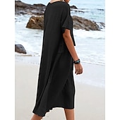 preiswerte Kleider-Damen Midikleid T-Shirt-Kleid Sommerkleid Lässig Täglich Normale Passform Einfach Kurzarm Rundhalsausschnitt Schwarz Orange Aprikose Grau Sommer