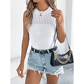 Χαμηλού Κόστους Απλή δεξαμενή-Γυναικεία Πουλόβερ Πουλόβερ γιλέκο Καθημερινό Μαλακή Μονόχρωμες Με βελονάκι Λαιμός Πλεκτό Αμάνικο Κανονικά μπλουζάκια Πλέκω Καθημερινά ΕΞΩΤΕΡΙΚΟΥ ΧΩΡΟΥ Σαββατοκύριακο Μαύρο Λευκό Καλοκαίρι Άνοιξη